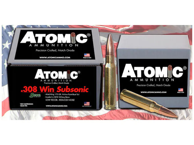 Authentic Atomic Ammunition Match Subsonic 308 Winchester Ammo 175 Grain Sierra MatchKing Jacketed Hollow Point Box of 100