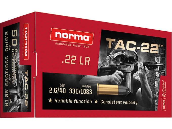 New Norma TAC-22 Ammunition 22LR 40 Grain Lead Round Nose