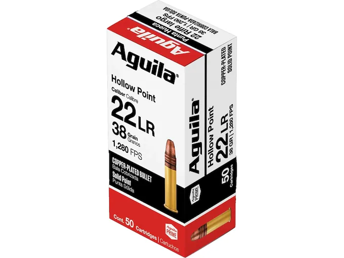 In Stock: Aguila Super Extra High Velocity 22LR Ammo 38 Grain Plated Hollow Point