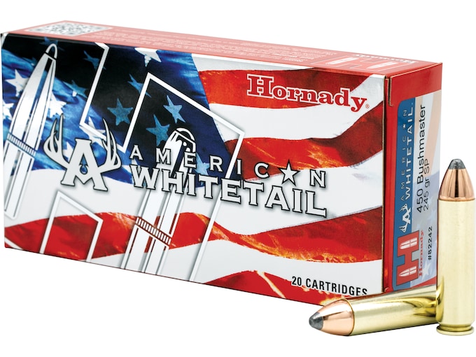 Authentic Hornady American Whitetail 450 Bushmaster Ammo 245 Grain Hornady Interlock Jacketed Soft Point 500round