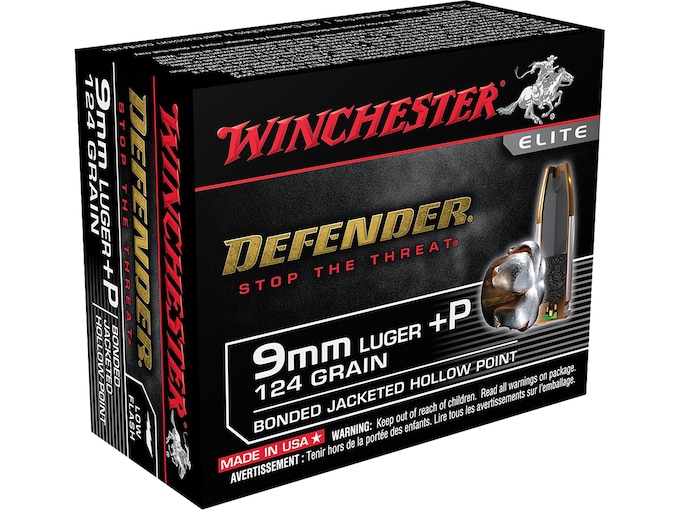 Winchester Defender 9mm Luger +P Ammo 124 Grain Winchester PDX1 Bonded Jacketed Hollow Point 200 rounds For Sale