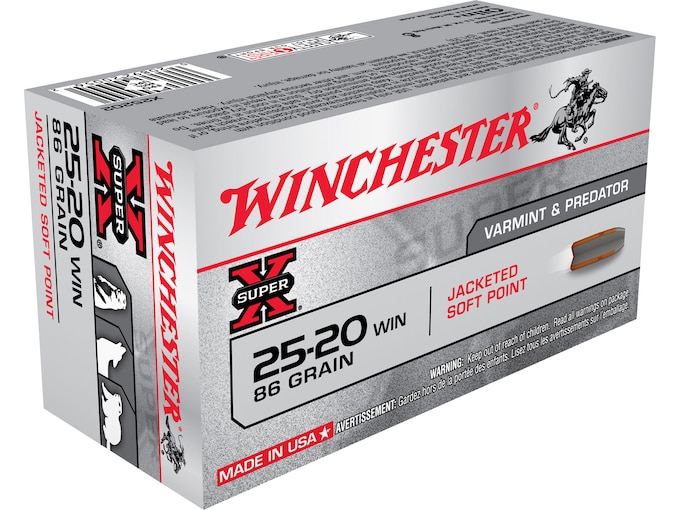 Real Winchester Super X 25-20 WCF Ammo 86 Grain Jacketed Soft Point Box of 50