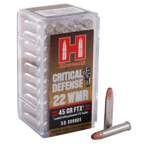 Hornady Critical Defense 22 Winchester Magnum Rimfire (WMR) Ammo 45 Grain Hornady FTX Polymer Tip – Fast Ship