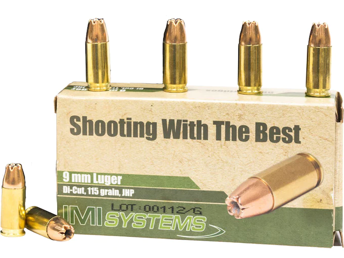 IMI 9mm Luger Ammo 115 Grain Jacketed Hollow Point